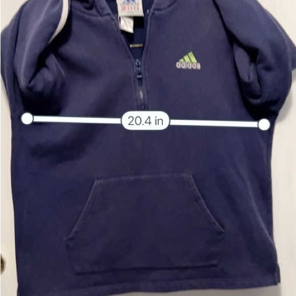 COPY - Vintage Navy Adidas 1/4 zip Hoodie with lime green logo. Split hem. Sz XL - Picture 5 of 12